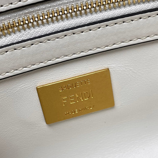 Fend Baguette 24 Bag With FF Motif White Leather Ghw