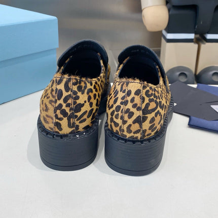 PRADA 26S LOAFERS IN BROWN LEOPARD PRINT PONY HAIR