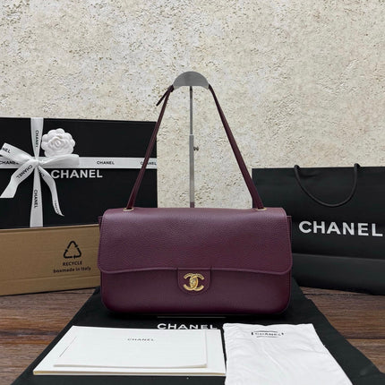 CHANEL 26S SHOULDER BAG 33 IN BURGUNDY LAMBSKIN GRAINED