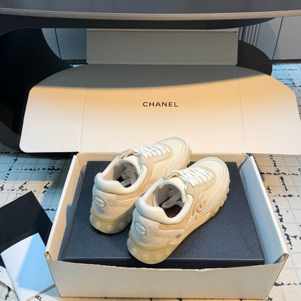 CHANEL 26S CHUNKY SNEAKERS IN WHITE FABRIC AND SUEDE