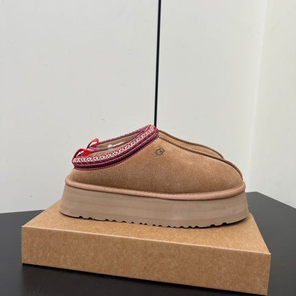 TAZZ PLATFORM SLIPPERS IN TAN BROWN SUEDE