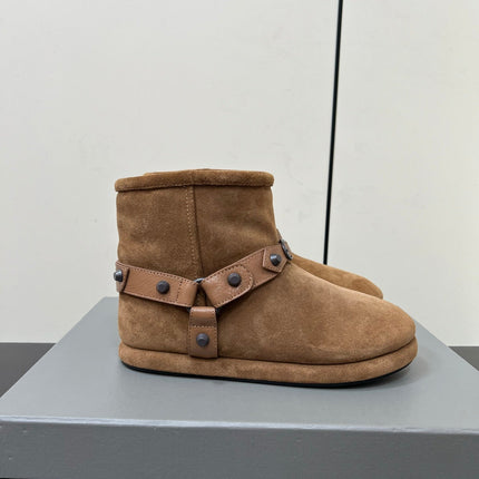 BALENCIAGA 25S ALASKA ANKLE BOOTS IN BROWN SUEDE AND LAMBSKIN
