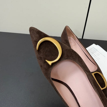 DIOR 26S POINTED-TOE HIGH HEELS 35MM IN DARK BROWN SUEDE GOLD HARDWARE
