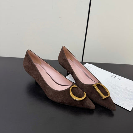 DIOR 26S POINTED-TOE HIGH HEELS 35MM IN DARK BROWN SUEDE GOLD HARDWARE
