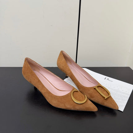 DIOR 26S POINTED-TOE HIGH HEELS 35MM IN TAN BROWN SUEDE GOLD HARDWARE