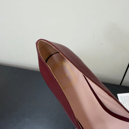 DIOR 26S POINTED-TOE HIGH HEELS 70MM IN DARK RED CALFSKIN GOLD HARDWARE