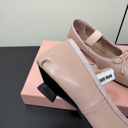 MIUMIU 26S FAIRY BALLET FLATS IN DARK NUDE CALFSKIN