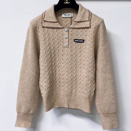 MIUMIU 26S CABLE-KNIT POLO SWEATER 1403