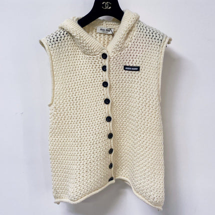 MIUMIU 26S HOODED OPEN-MESH KNIT VEST 1580