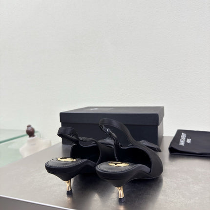 YSL 26S SLINGBACK HIGH HEELS 55 MM IN BLACK SATIN