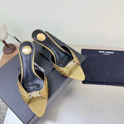 YSL 26S HIGH HEEL SANDALS 65 MM IN LIGHT OLIVE GREEN FABRIC