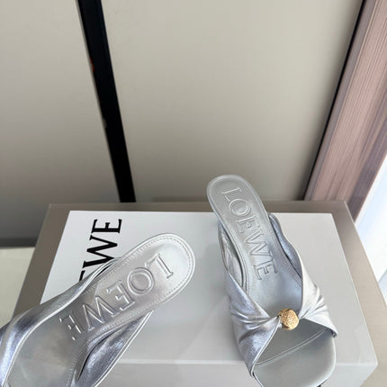 LOEWE 26S HEELED SANDALS 45MM IN SILVER CALFSKIN
