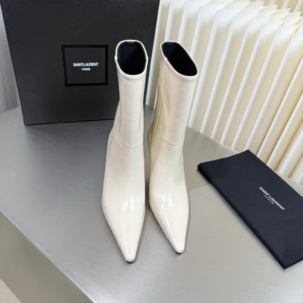 YSL 26S ANKLE BOOTS 80 MM IN CREAM WHITE SHINY LAMBSKIN