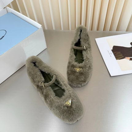 PRADA 26S MARY JANE BALLET IN TAUPE GREY SHEARLING