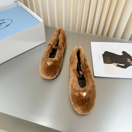 PRADA 26S MARY JANE BALLET IN BROWN SHEARLING
