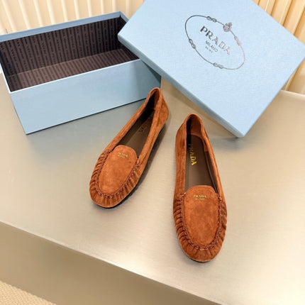 PRADA 26S CLASSIC LOAFERS IN COGNAC BROWN SUEDE