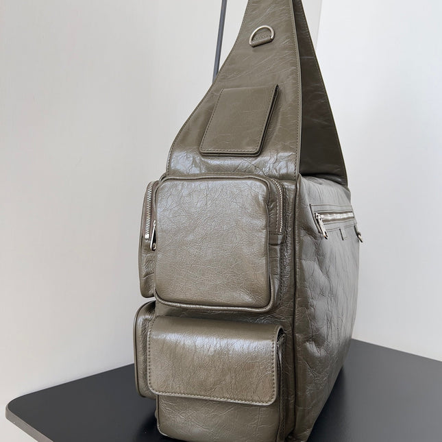 SUPERBUSY LARGE SLING BAG 42 IN KHAKI GREEN LAMBSKIN