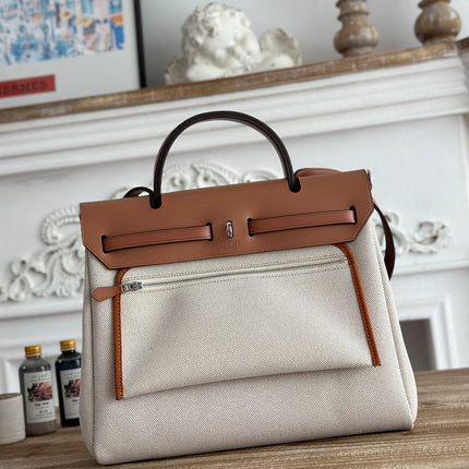 HERBAG ZIP 31 LAQUERED BAG IN OFF-WHITE MIX RED H PLUME CANVAS