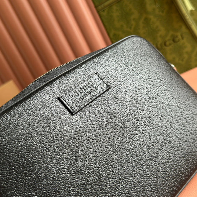 SMALL CROSSBODY BAG 24 WITH TAG IN BLACK CALFSKIN AND CANVAS TRIM