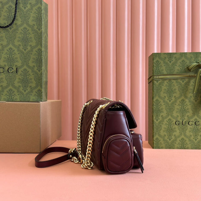 MARMONT SMALL MULTI-POCKET BAG 25 IN CURRANT RED CALFSKIN GOLD HARDWARE