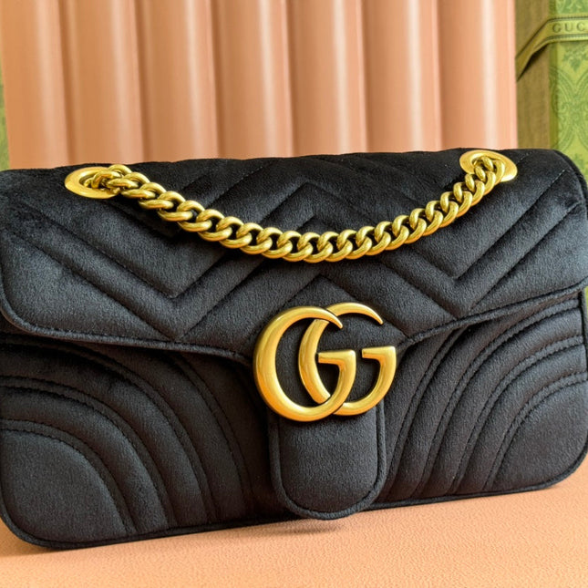 GUCCI 26S GG MARMONT MATELASSE 26 IN BLACK VELVET