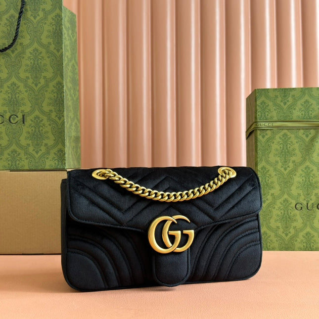 GUCCI 26S GG MARMONT MATELASSE 26 IN BLACK VELVET