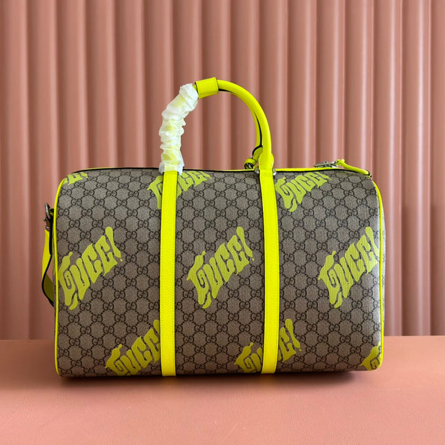 GUCCI CHROMA LARGE DUFFEL BAG 45 LIME GREEN IN GG MONOGRAM CANVAS
