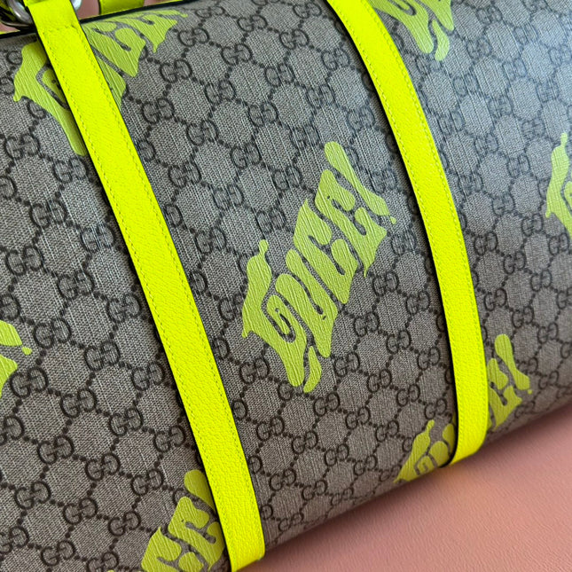 GUCCI CHROMA LARGE DUFFEL BAG 45 LIME GREEN IN GG MONOGRAM CANVAS