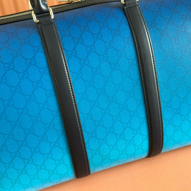 GUCCI CHROMA LARGE DUFFLE BAG 45 BLUE IN GG MONOGRAM CANVAS