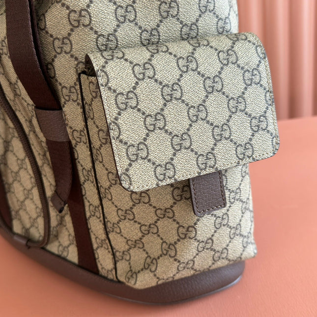 GUCCI 26S OPHIDIA LARGE BACKPACK 46 IN BEIGE AND BROWN CANVAS