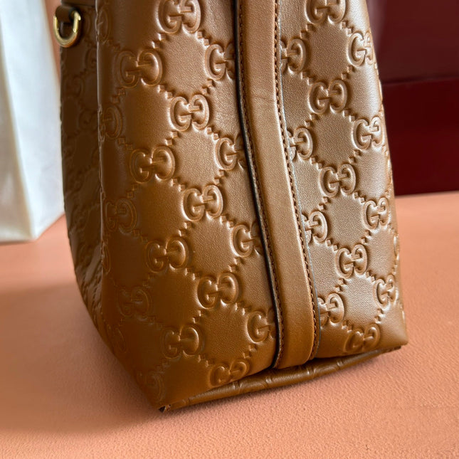GUCCI 26S HAND BAG 19 IN BROWN CALFSKIN WITH MONOGRAM PATTERN