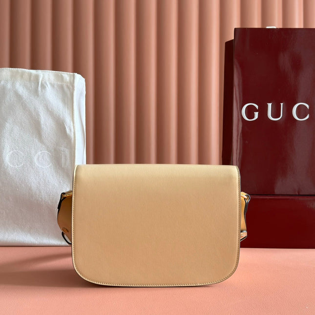 GUCCI 25S HORSEBIT 1955 MINI BAG 35 CM IN LIGHT WARM BEIGE CALFSKIN WITH GOLD HARDWARE