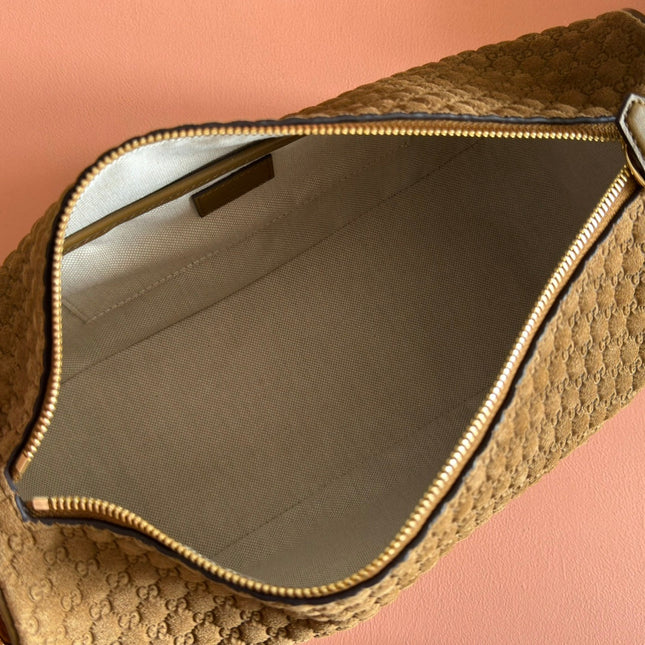 GUCCI 26S SHOULDER BAG 31 IN BROWN EMBOSSED SUEDE