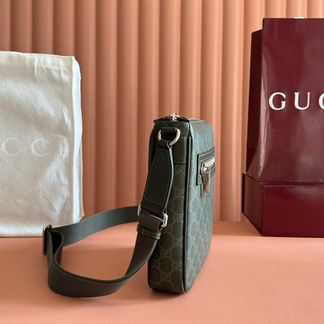 GUCCI 26S SUPREME MESSENGER BAG 23 IN MOSS GREEN CANVAS