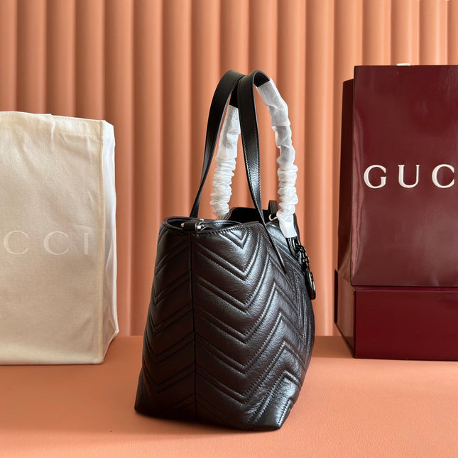 GUCCI 26S GG MARMONT TOTE BAG 30 IN BLACK CALFSKIN