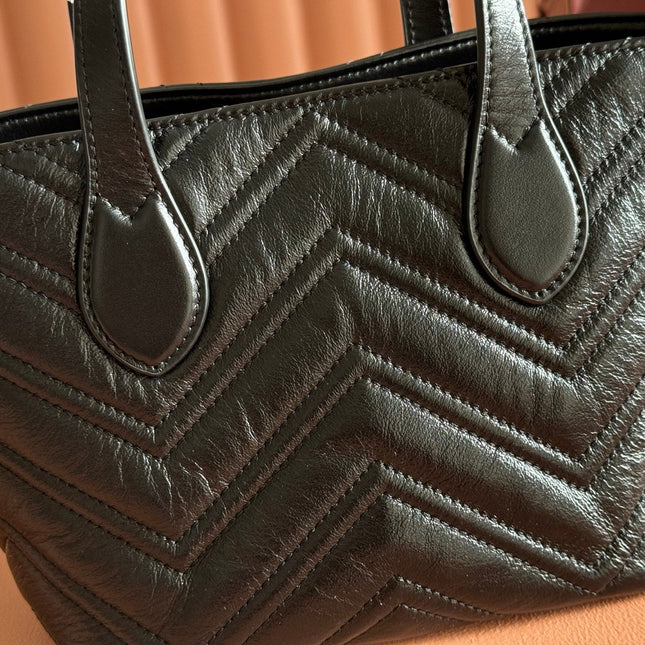 GUCCI 26S GG MARMONT TOTE BAG 17 IN BLACK CALFSKIN