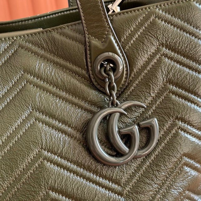 GUCCI 26S GG MARMONT TOTE BAG 30 IN MOSS GREEN CALFSKIN