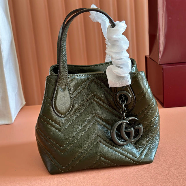 GUCCI 26S GG MARMONT TOTE BAG 17 IN MOSS GREEN CALFSKIN