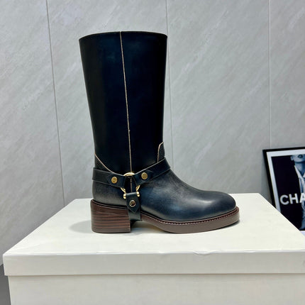 CHLOÉ 26S KNEE-HIGH BOOTS IN BLACK CALFSKIN