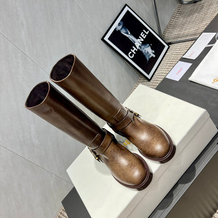 CHLOÉ 26S KNEE-HIGH BOOTS IN EARTH BROWN CALFSKIN