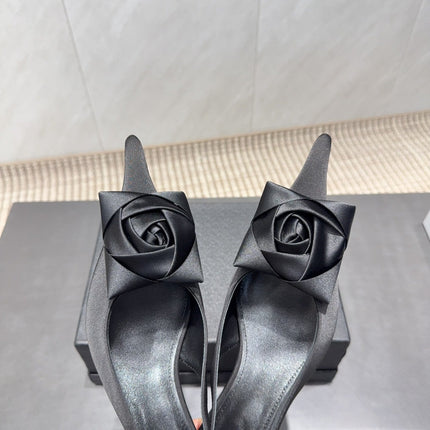 YSL 26S HEELED SLINGBACKS 50 MM IN BLACK FABRIC