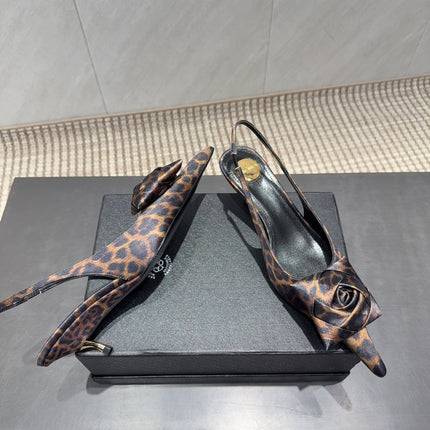 YSL 26S HEELED SLINGBACKS 50 MM IN LEOPARD PRINT FABRIC