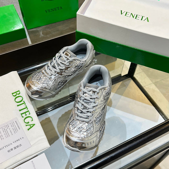 BOTTEGA VENETA 26S ORBIT SNEAKERS IN SILVER TECHNICAL MESH