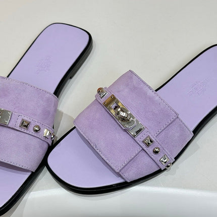 HM 26S GIULIA SANDAL IN LIGHT PURPLE SUEDE AND CALFSKIN SILVER HARDWARE