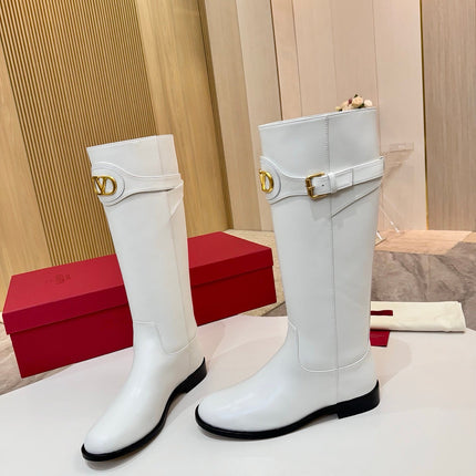 VALENTINO 26S TALL BOOTS IN WHITE CALFSKIN