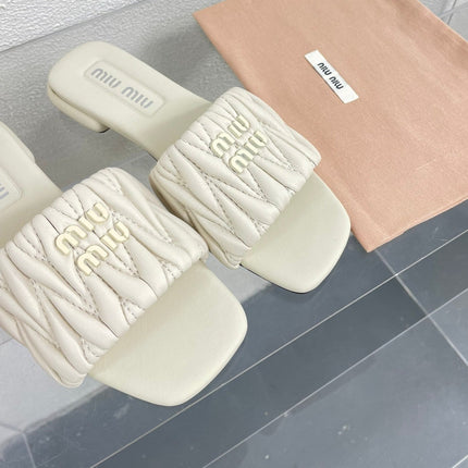 Women's White Leather Slippers