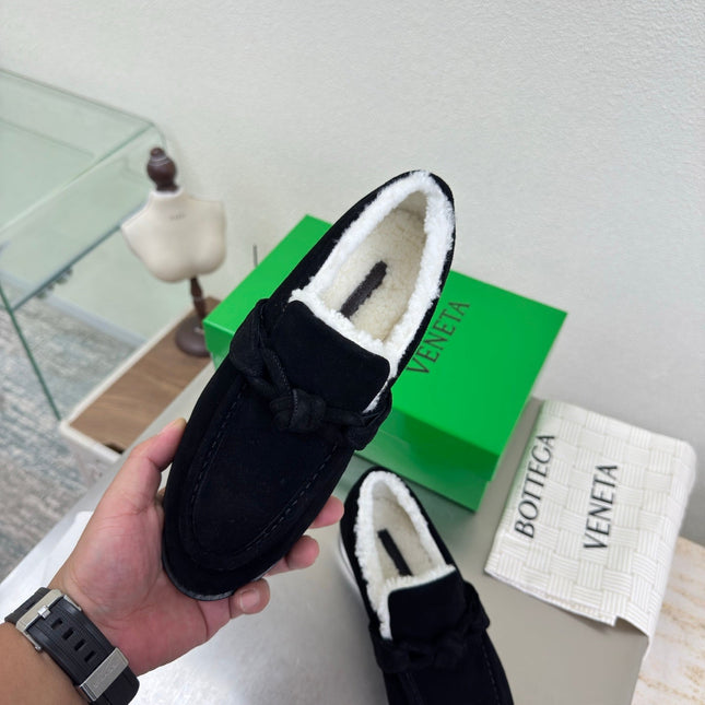 BOTTEGA VENETA 26S LOAFERS IN BLACK SUEDE AND WHITE WOOL