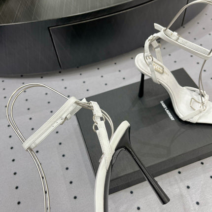 SL ANKLE-BUCKLE HEELED SANDALS WHITE CALFSKIN