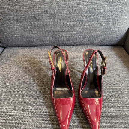 YSL 26S HEELED SLINGBACKS 100 MM IN DARK RED CALFSKIN
