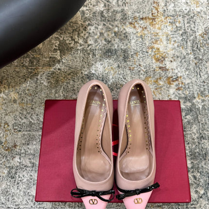 VALENTINO 26S BOW HIGH HEELS 75 MM IN NUDE AND LIGHT PINK CALFSKIN